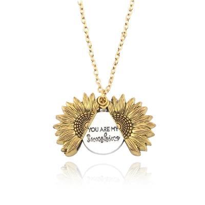 China CLASSIC Gold Sunflower Chain Necklace Pendant Jewelry You Are My Sunshine Engraved Pendant Necklaces for sale