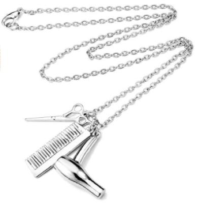 China Hiphop Mens Hip Hop Necklaces HKT Necklace Stainless Steel Scissors Hair Dryer Comb Pendant Chain Necklaces for sale