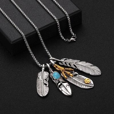 China CLASSIC Four Feathers Summer Necklaces Stainless Steel Necklace Alloy Jewelry Hiphop Chain Pendant Necklace for sale