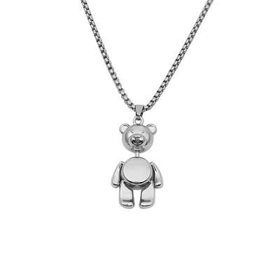 China Hiphop Hiphop Teddy Necklace Men Cute Cartoon Bear Stainless Steel Pendant Chain Necklace for sale