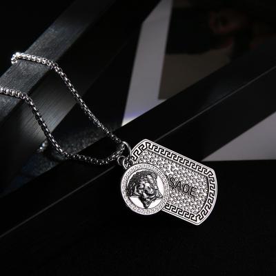 China Hiphop Mens Hip Hop Necklace Two Marks Double Shields Stainless Steel Pendant Chain Necklaces for sale