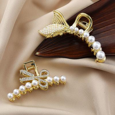 China Crystal Hair Clip Hair Accessories Matte Korean Hair Clip Alloy metal bead back hair clips head large grab clip for sale