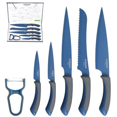 China Sustainable Quality Blue Cooking Sharp Knife Set Chef Knife Stainless Steel OEM Kitchen Knife Set for sale