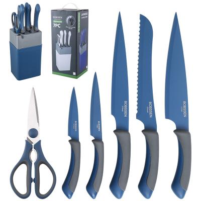 China Customization Chef Disposable Knife Set Carving Stainless Steel Knife Set With 7PCS Block Kitchen Knife Sharpener for sale