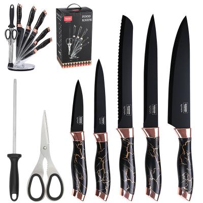 China Professional Luxury Disposable Cuchillo Stainless Steel 8pcs Kitchen Knife Set with Knife Sharpener Cuchillo Afilador Shear Peeler for sale