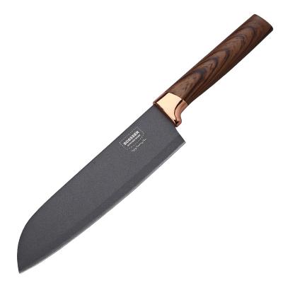 China Durable 7 Inch Black Stainless Steel Santoku Knife PP Handle Wood Grain Sande Knife Kitchen Knives for sale