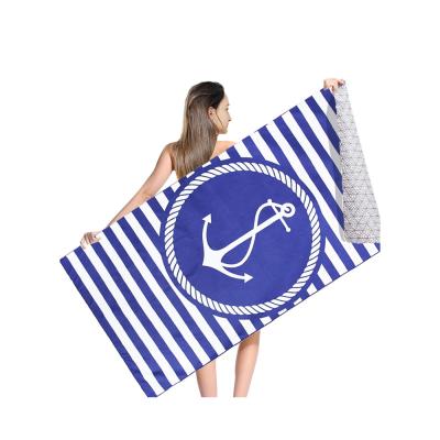 China Viable Custom Luxury Brand Towel Microfiber Swimming Blue Printed Beach Towel Full With Logo for sale