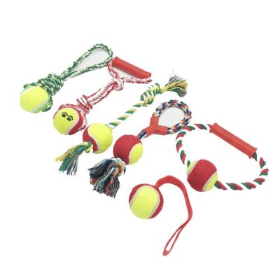 China Sustainable Wholesale Interactive Dog Chew Toys Dog Tennis Ball With Cotton Rope for sale