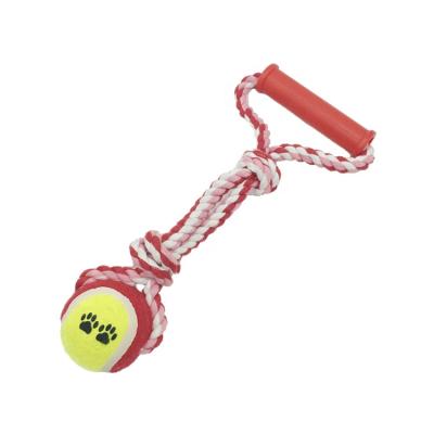 China Sustainable Tennis Ball Dog Chew Toys With PP Handle for sale