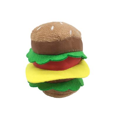 China Wholesale Viable Pet Toy Hamburger Sandwich Plush Squeaky Dog Toy For Puppy for sale