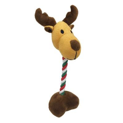 China Sustainable Christmas Deer Pet Plush Toys Dog Squeaky Chew Toy With Rope for sale