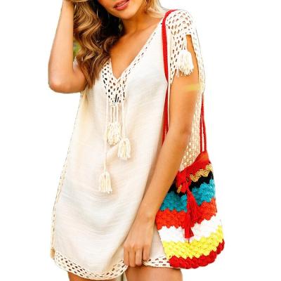 China Two Color Portable Fashionable Casual Crochet Hand Bag Striped Beach Bag for sale