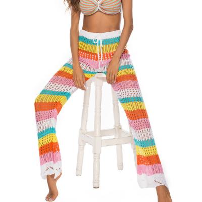 China Summer Breathable Women Beach Two Tone Pants Fishtails Cuffs Rainbow Pants for sale