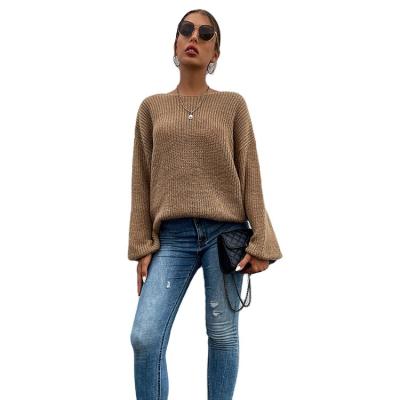 China Anti-Wrinkle Solid Color Sweater Loose Crewneck Long Sleeve Knit Sweater for sale