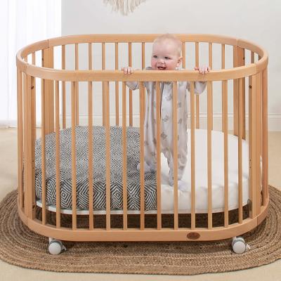 China Boori Modern Convertible Adjustable Wooden Baby Crib Single Bed Designs Oval Crib for sale