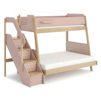 China Modern Pink Boori Girl's Loft Twin Bunk Bed Above Full Kids Bunk Bed With Stairs for sale