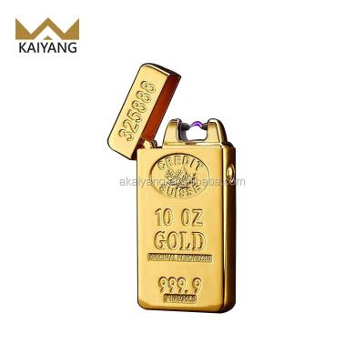 China Gold Electric Lighter Rechargeable Flameless No Gas USB Rechargeable Single Arc Eco-friendly Gold Electric Lighter for sale