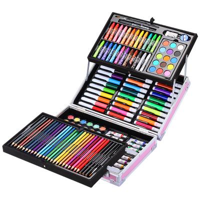 China 190pcs Aluminum Pencil Kids Watercolor Painting Children Gift Box Stationery Set Wooden Box Multiple Styles for sale