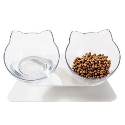 China Transparent Non-automatic Non-slip Single Cat Food Bowl Double Bowl With Cervical Protection Pet Transparent Bowl for sale