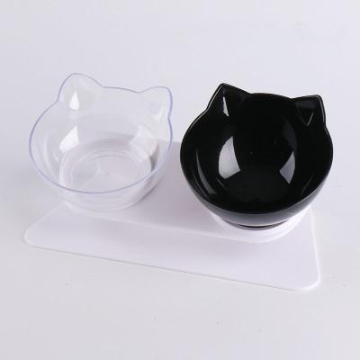 China Pet Non-automatic Transparent Bowl Transparent Cat Double Bowl Non-slip Single Food Bowl With Cervical Protection for sale