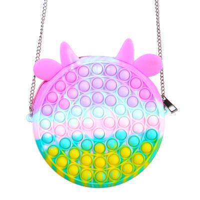 China New Style Silicone Women's Rainbow Push Snap Push Button Sensory Toy Bag Silicone Makeup Bag for sale