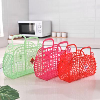 China Small Size Foldable Handled Shopping Basket Storage Basket Jelly Purse Women Handbags For Clothing Vegetable for sale