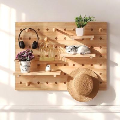 China CLASSIC Modern Custom Decor Oak Wood Wall Hanging Display Wall Storage Shelf Pegboard Pegboard for sale