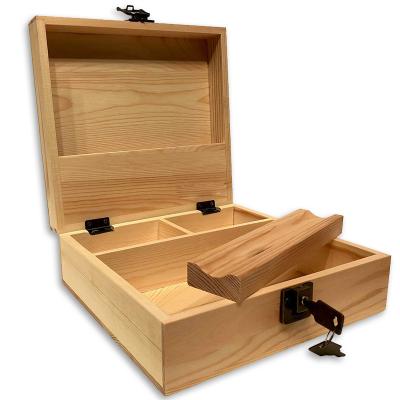 China Handmade Wholesale Stash Box With Rolling Tray Natural Pine Wood Weed Stash Box for sale