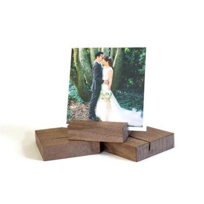 China Solid Wooden Walnut Logo Phone Holder Handmade Engagement Gift Wedding Photo Custom Name Card Postcard for sale