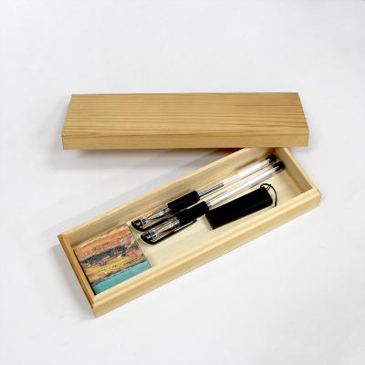 China Handmade Cheap Sale Lid Pen Pencil Storage Natural Color Size Package Solid Wood Simple Covered Custom Gift Box for sale