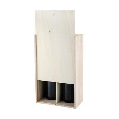 China 2019 Hotsale Handmade Unfinished Wooden Two Bottle Wine Box With Sliding Lid for sale