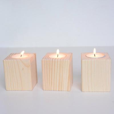 China Creative Unfinished Home Decoration Customer Demand Solid Wood Wooden Candle Holder for sale