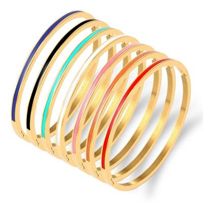 China FASHIONABLE Hot Selling Colorful Bangle Bracelet Jewelry 3mm Wide Summer Low Allergy Enamel Stainless Steel Bangle Women Shape Jewelry for sale