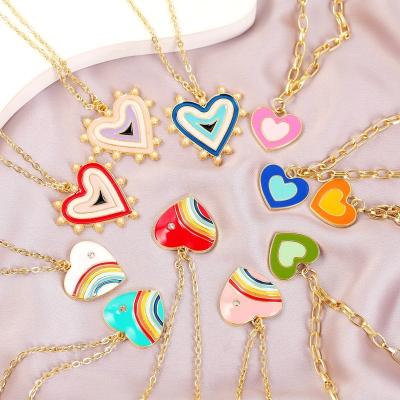 China High Quality Cute Gold Plated Love Heart Pendant Jewelry Custom Enamel Geometric Heart Charm Oil Drop Necklace For Women for sale