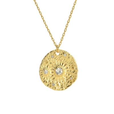 China Wholesale BOHEMIA Bohemia Accessories Gold Plated Brass Round Disc Charms Concave-convex Necklace With CZ Diamond for sale