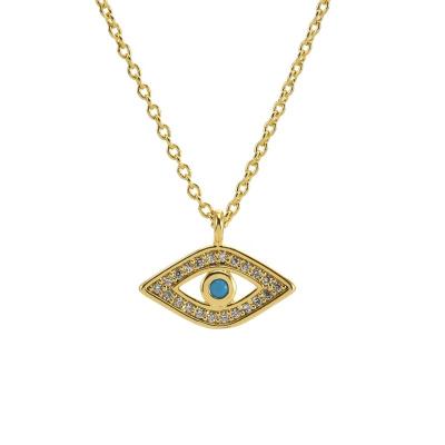 China Jewelry Set 12K Gold CLASSIC Turkish Zirconia Brass Lucky Blue Eye Evil Charm Necklace Classic Amulet Eye For Women for sale