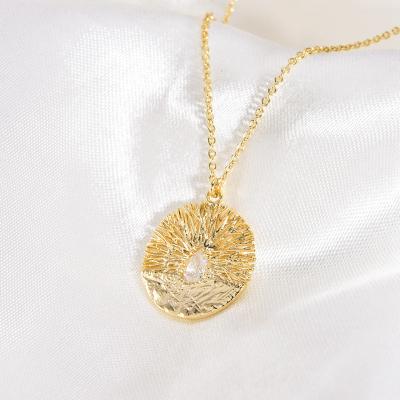 China Newest Birthday Anniversary Gifts Jewelry Golden Tree of Life Pendant With Waterdrop Popular Female CZ Diamond Disc Necklace for sale