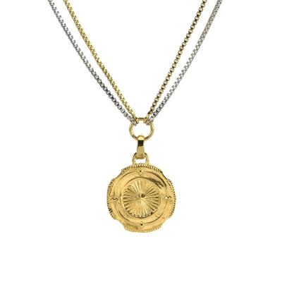 China Vintage Accessories Men's And Women's Luxury Religious Jewelry Gold And Texture Charm Round Necklace Layered Chains Mixed Platinum Color for sale