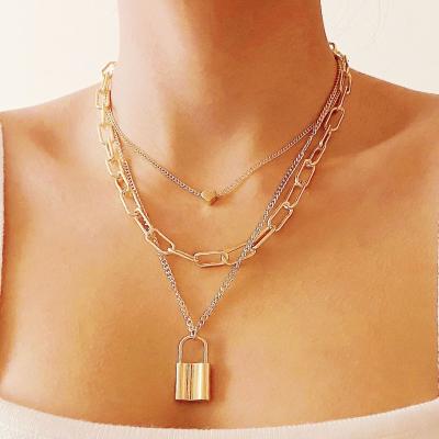 China KIMBERLEE Dainty Gold Jewelry Personalized Vintage Necklaces Padlock Multilayer Pendant Minimalist Necklace for sale