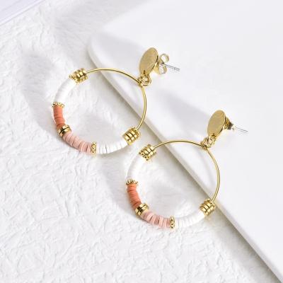 China New Bohemia Mixed Metal Beads Circle Earrings Women Simple C-Shaped Colorful Soft Pottery Handmade BOHEMIA DIY Jewelry for sale