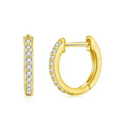 China CLASSIC Hot Sale 14K Gold Plated Women Jewelry Cubic Zircon S925 Sterling Silver Circle Huggie Stud Cuff Earrings for sale