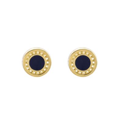 China Simple New Design CLASSIC American Minimalist Newspaper Style Gold Jewelry Around Hollow Blue Enamel Stud Earrings Popular Seller for sale