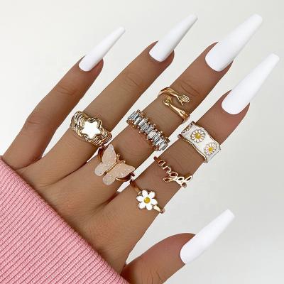 China Cute Fashion Yin and Yang Retro Chatter Rings Drop Oil Love Green Diamond Common Ring Female Rings Six Piece Sets for sale