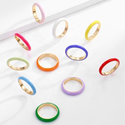 China Cute Drop Oil Gold Plating Color Kimberlee Latest Custom Jewelry Rainbow Simple Enamel Rings For Females for sale