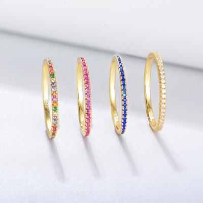 China TRENDY Custom Hot Selling Eternity Band 925 Sterling Silver Colorful Zircon Stackable Classic Eternity Wedding Band Rings for sale