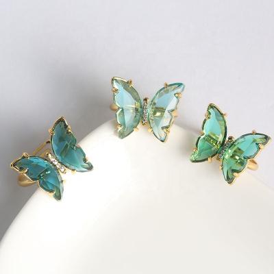 China Newest Fashion Luxury Popular Colorful Resizable Index Finger Ring 2022 New Cute Light Crystal Glass Butterfly Opening Ring for sale