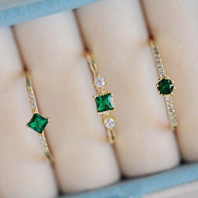 China Latest 925 Sterling Silver Green Gem Vintage Luxury Vintage Jewelry Gold Plated Open Zircon Emerald Adjustable Finger Rings For Women for sale