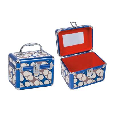 China Waterproof Blue Color View Mirror 18X13X14cm Mac Beauty Case Box Makeup Aluminum Tool Kit Storage Box for sale