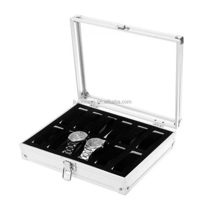 China Custom size 26X21X6cm size 26X21X6cm transparent aluminum silver color luxury watch storage box waterproof and quakeproof for sale