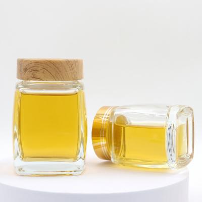 China Empty Square Amber Glass Jars Honey Jar Glass Frascos de vidrio Glass Food Square Jar for Honey for sale